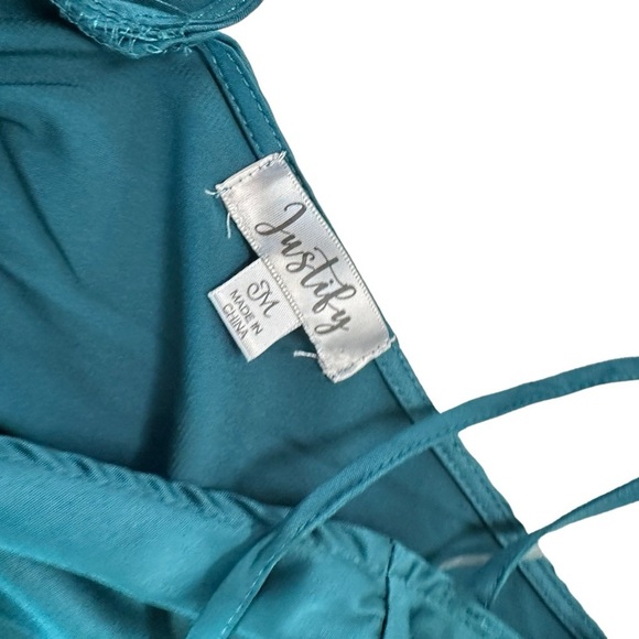 Justify Green Teal Long Sleeve Slit V-neck Maxi Dress Size M - Picture 11 of 17